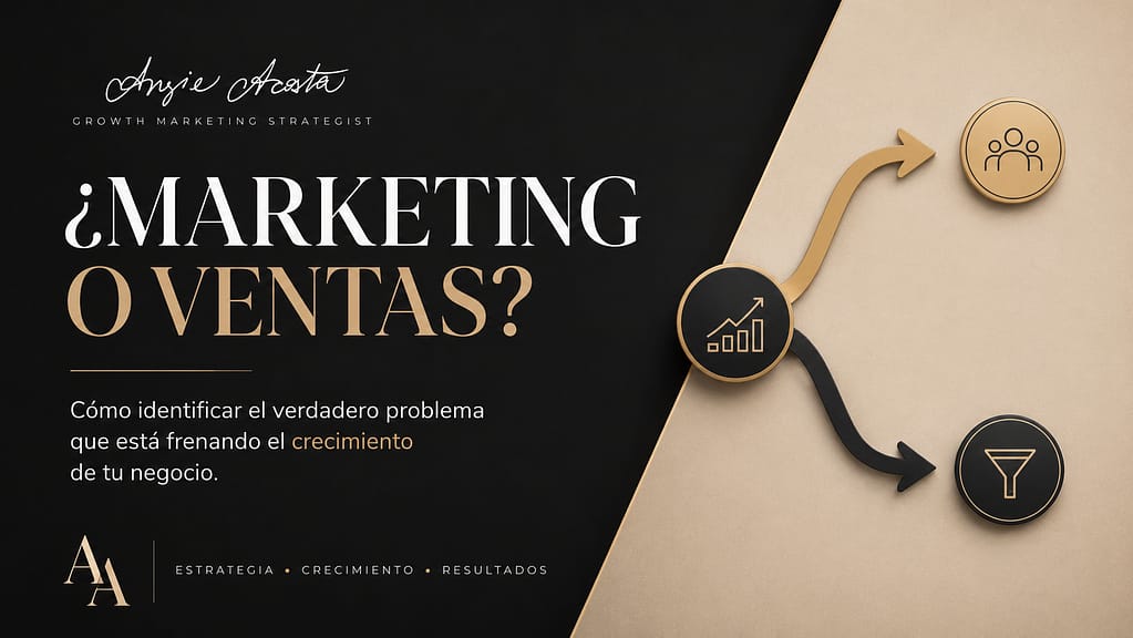 Diagrama estratégico que muestra la diferencia entre un problema de marketing y un problema de ventas para identificar obstáculos en el crecimiento de un negocio.