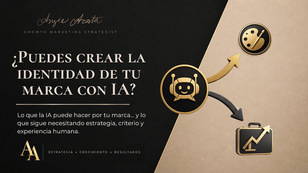 Empresaria analizando la creación de una identidad de marca con inteligencia artificial y estrategia de branding para negocios.