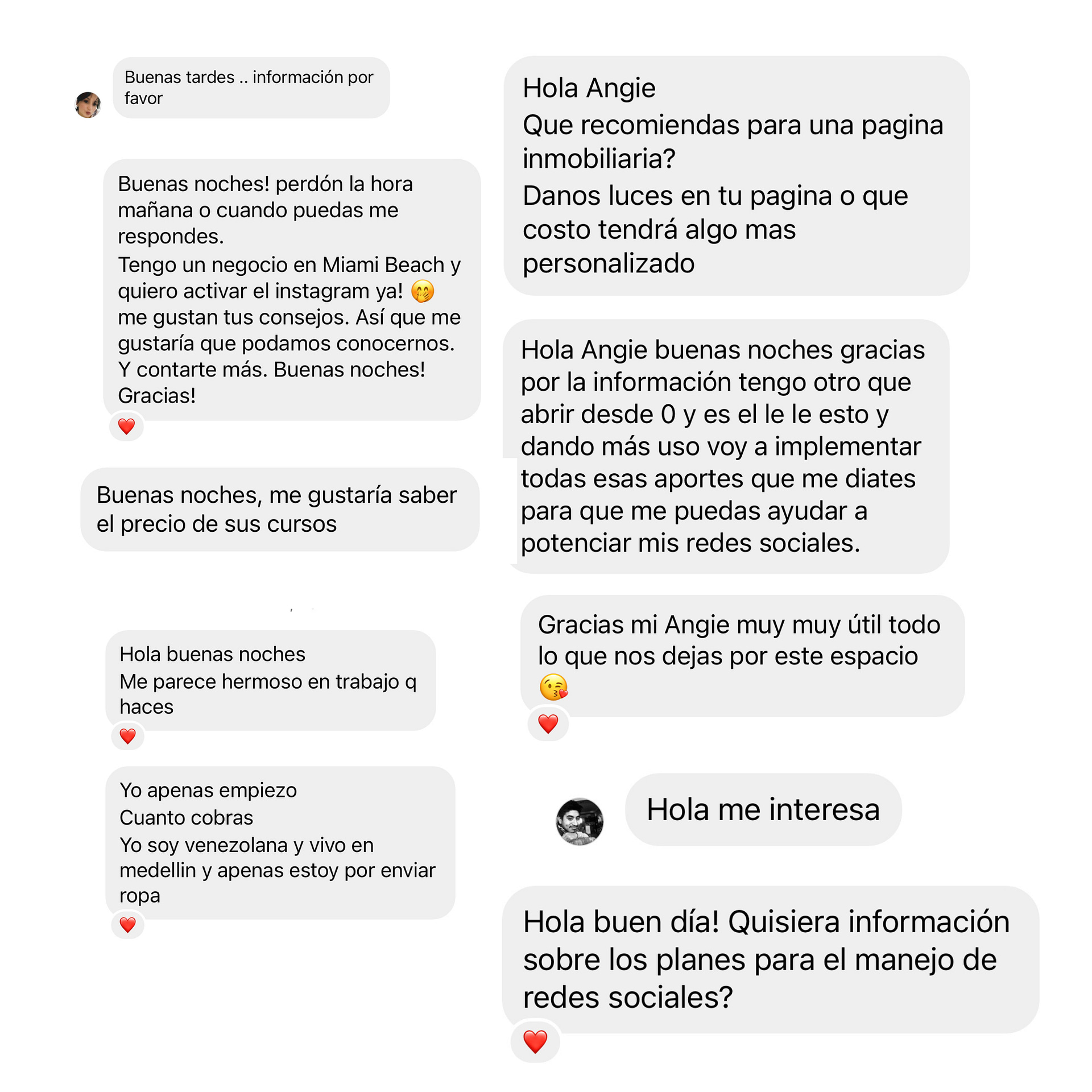 Testimonios y o comentarios de contenido instagram angie acosta